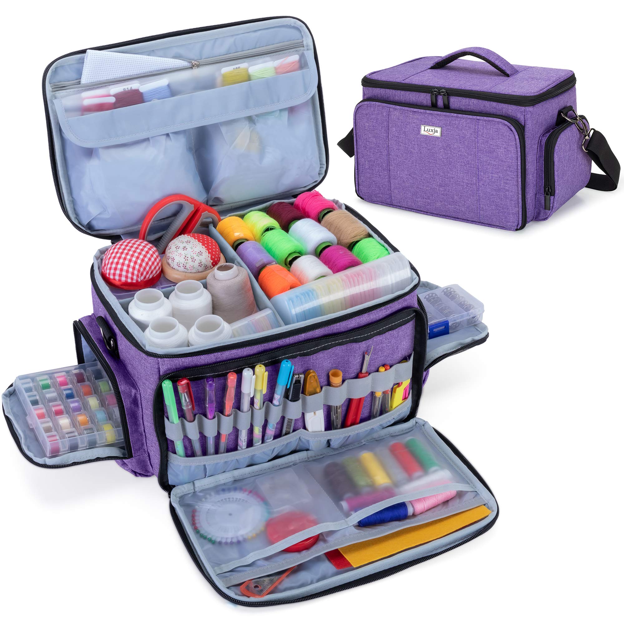 Luxja High Capacity Sewing Accessories Organiser, Sewing Organiser Bag, Sewing Supplies Organiser with Shoulder Strap, Purple