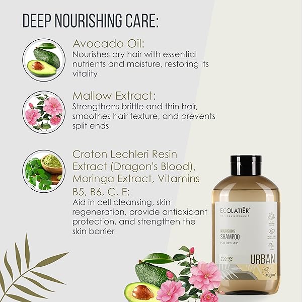 ECOLATIÈR MOISTURIZING SHAMPOO FOR DRY HAIR – AVOCADO OIL, VEGAN, 97.8% NATURAL INGREDIENTS, MOISTURIZING & NON-TOXIC, GENTLE FOR DRY SCALP SHAMPOO, IDEAL FOR DAILY USE, 20.3 FL OZ