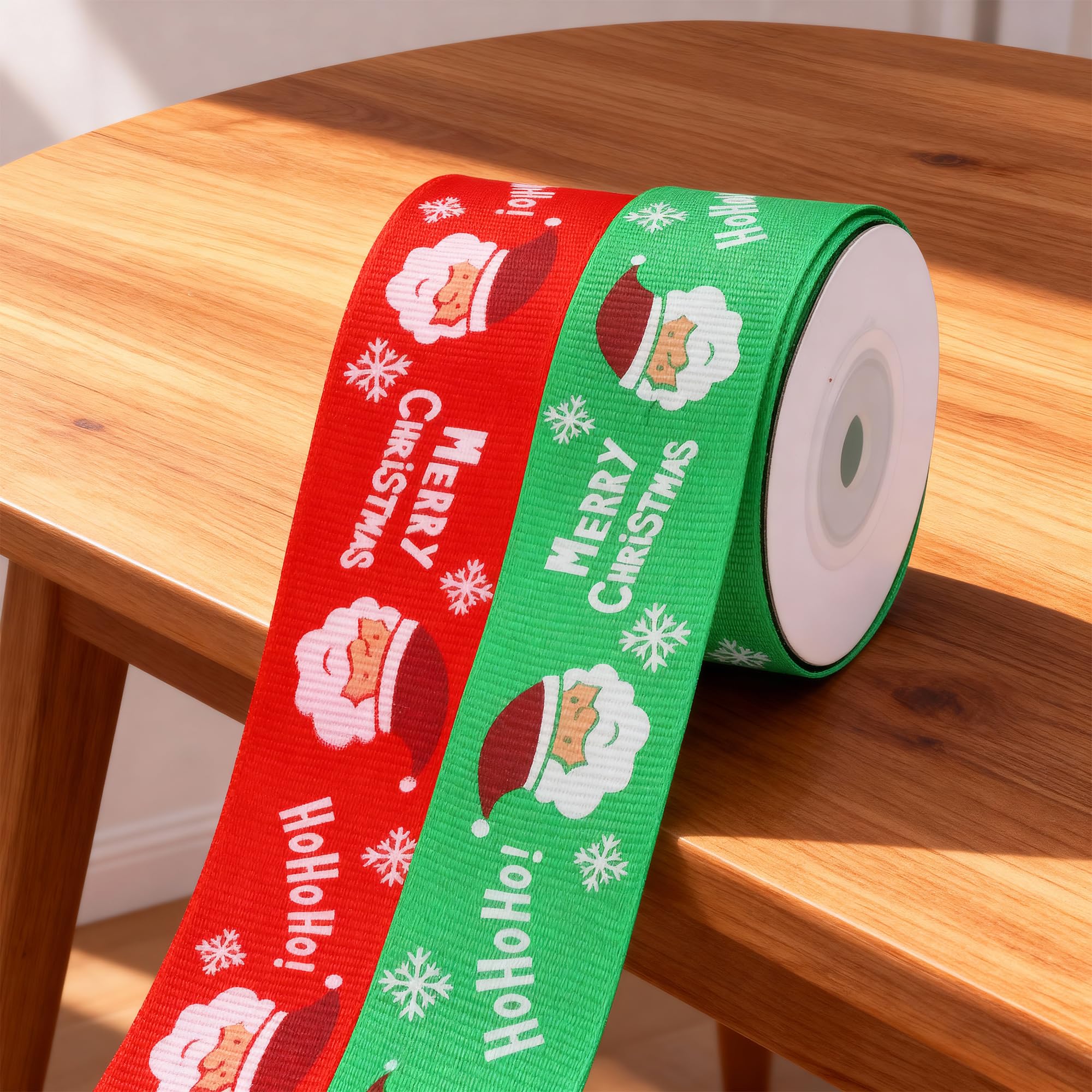 Trimming Shop Grosgrain Christmas Ribbon Printed Merry Christmas Snowflakes & Santa Claus for Gift Wrapping, Festive Decoration, Handmade DIY Crafts (25mm x 20 Metres, Red & Green)