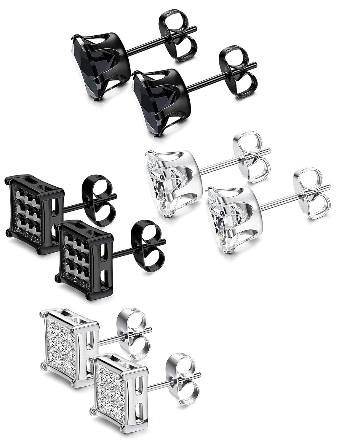 Subiceto 4 Pairs Stainless Steel Stud Earrings For Men Women Earrings Cz Inlaid 6 10mm Jewelry Earrings Readindia In
