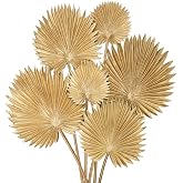 DILATATA 6 Pcs Pu Foam Artificial Gold Palm Leaves Faux Palm Tropical Leaves Fake Palm Fronds for DIY Wedding Bouquets Fake Leaves for Centerpieces Arrangements Palm Leaf for Party Home Decorations