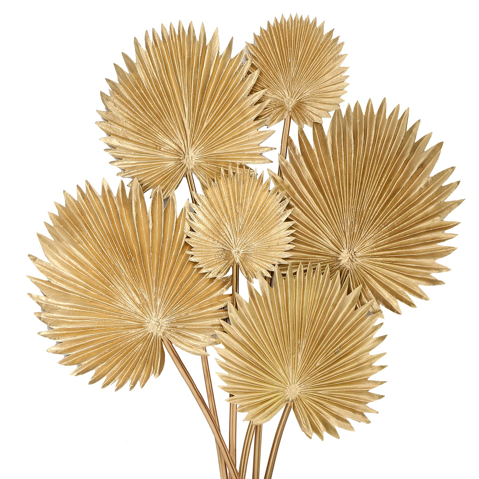 Photo 1 of DILATATA 6 Pcs Pu Foam Artificial Gold Palm Leaves Faux Palm Tropical Leaves Fake Palm Fronds for DIY Wedding Bouquets Fake Leaves for Centerpieces Arrangements Palm Leaf for Party Home Decorations