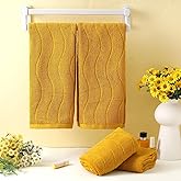 VitalCozy 4pcs Yellow Hand Towels Set for Bathroom Decorative 14x29 Inch Wavy Striped 100% Cotton Soft Absorbent for Bathroom Kitchen Mustard Fall Gift for Festival