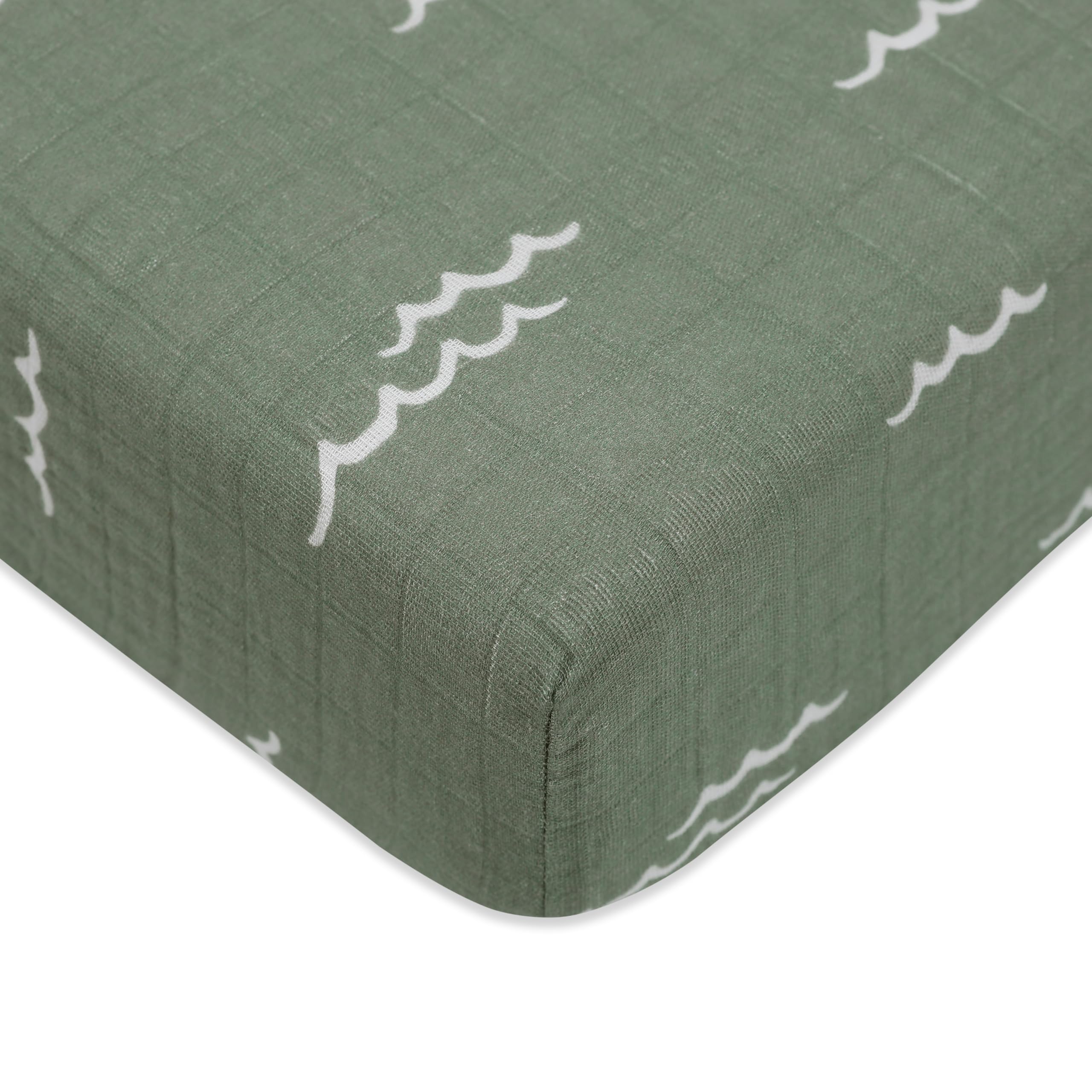 Photo 1 of Babyletto 100% Organic Cotton Crib Sheet, GOTS-Certified, Fitted 360°, Ultra-Soft and Breathable Muslin - Ocean Waves