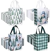 Woanger 60 Pcs Christmas Gift Bags Bulk 10 x 8 x 4 Inch Christmas Party Favors Bags Bulk Reusable Non-woven Green Tote Treat Goodie Candy Pouch for Xmas Holiday Party Decorations