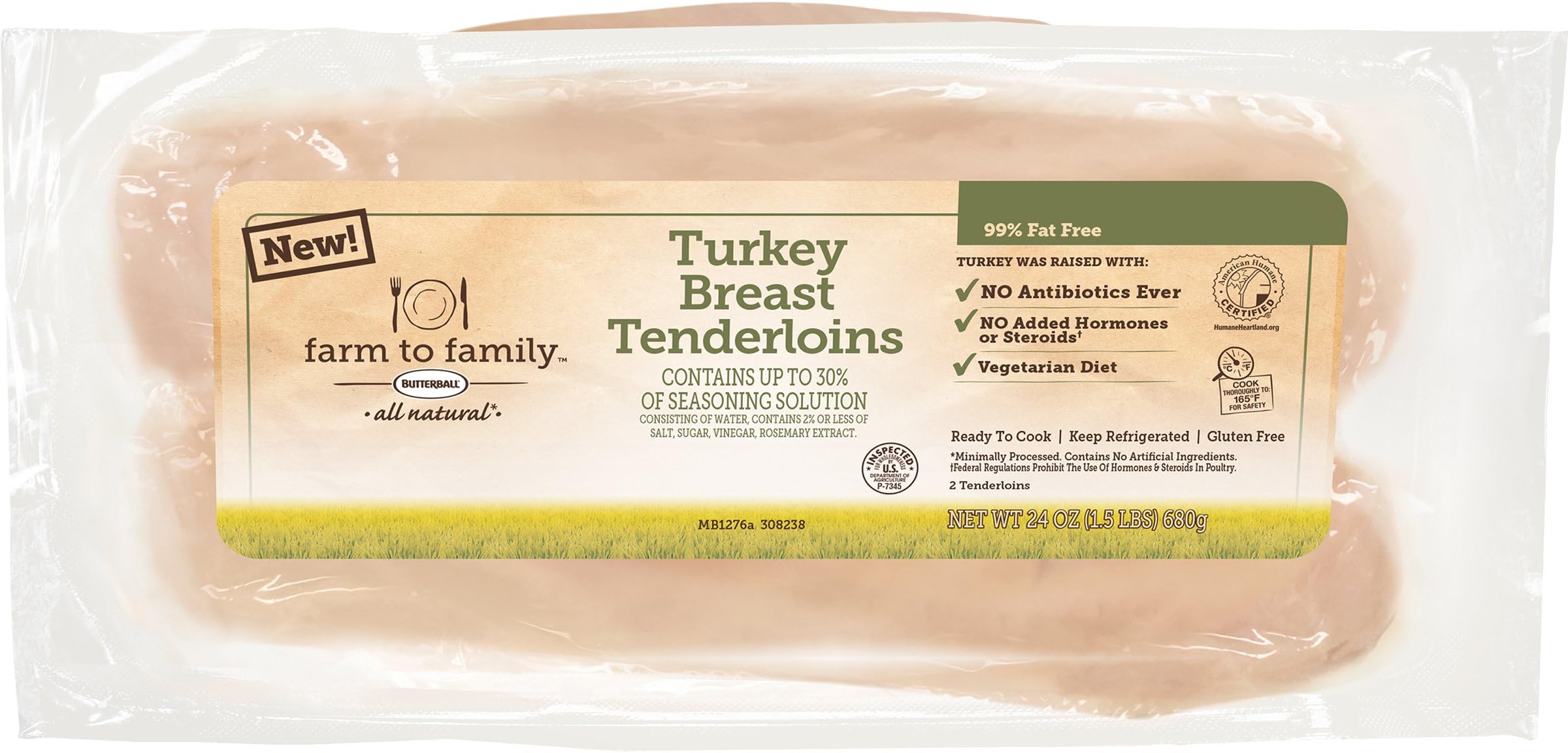 Farm to Family, All Natural Turkey Tenderloins, 1.5 lb
