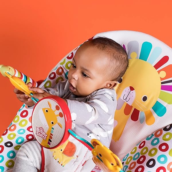 BRIGHT STARTS PORTABLE BABY BOUNCER SOOTHING VIBRATIONS INFANT SEAT WITH REMOVABLE-TOY-BAR, 0-6 MONTHS 6-20 LBS (PLAYFUL PINWHEELS)