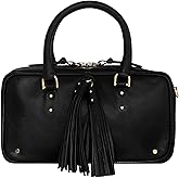Rebecca Minkoff Tassel Bowling Bag, Women’s Leather Satchel Handbag with Top Handles and Detachable Crossbody Strap, Black