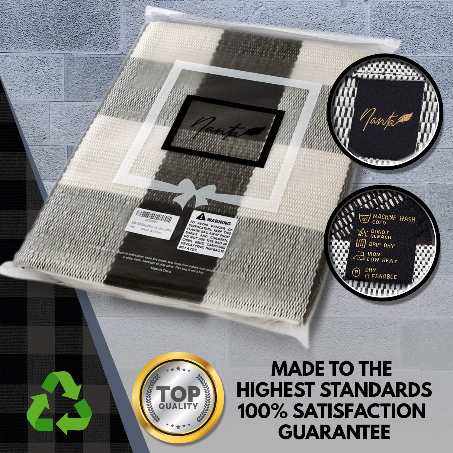NANTA Cotton Buffalo Plaid Check Rug 27.5 x 43 Inches Washable Woven Outdoor Rugs for Layered Door Mats Porch/Kitchen/Farmhouse Black and White: Kitchen & Dining