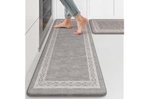 KIMODE Anti Fatigue Kitchen Mat for Floor, Farmhouse Kitchen Rugs Sets of 2, Non-Slip Kitchen Floor Mat,Cushioned Standing Mat for Sink, Laundry, Office,Home, Desk Grey 17"x47"+17"x29"
