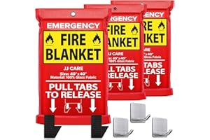 JJ CARE Fire Blanket – 3 Packs with Hooks – Emergency Fire Blanket for Home & Kitchen, High Heat Resistant Fire Suppression Blankets for Home Safety, Kitchen, and Camping