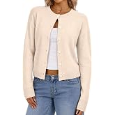 DLOODA Cropped Cardigan Sweaters for Women Crew Neck Fall Fashion Outfits | Casual Open Front Long Sleeve, Cute Lightweight Knit Button Down, Trendy Cropped Y2k Tops for Spring, Fall, Winter &amp; Office