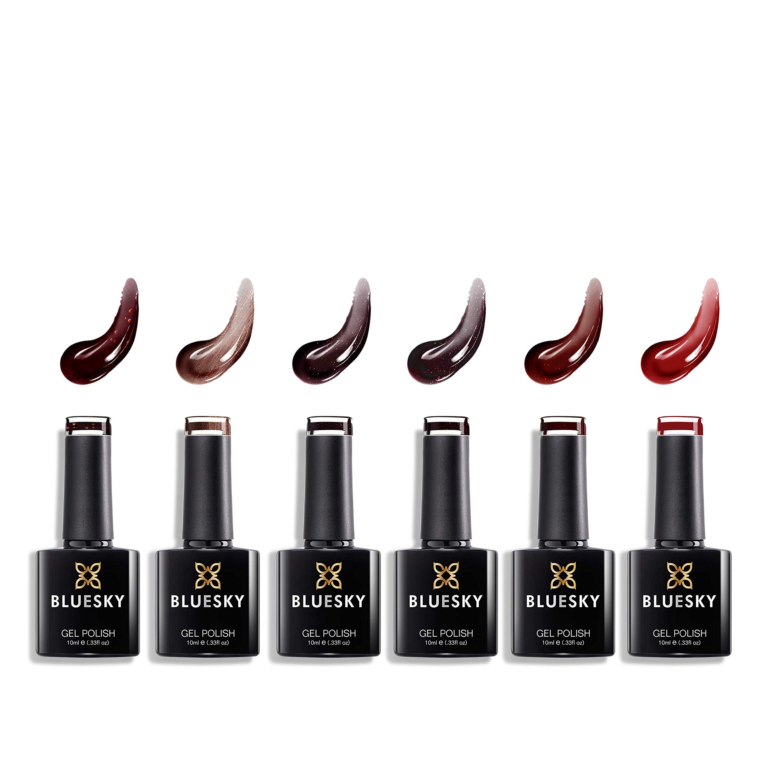 Bluesky Gel Nail Polishes, Lucky Set 6, 6 x 10ml, Brown, Red, Black (Requires Curing Under LED/UV Nail Lamp)