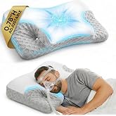 GasGbb CPAP Pillow for Side, Back &amp; Stomach Sleepers, Adjustable Cervical Memory Foam Neck Pillow with Cooling Cover &amp; Mask Cutouts, Ergonomic CPAP Bed Pillow to Reduce Air Leaks &amp; Mask Pressure