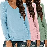 SUNBS 3 Pack Womens Long Sleeve Shirts V Neck Tops Loose Fit Causal Fall Fashion Outfits Trendy Clothes Winter 2025