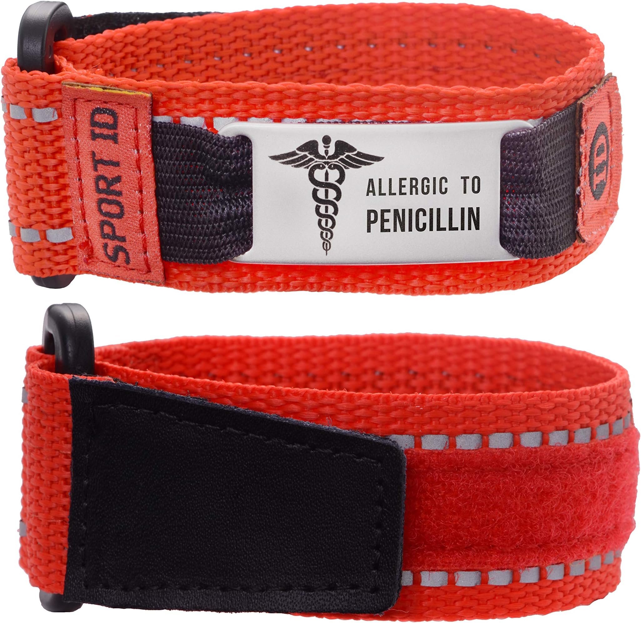 linnalove Sport Nylon Medical Alert Bracelets Stainless Steel id Plate with Reflective Strip Adjustable Lengths 6.5-7.5 inches