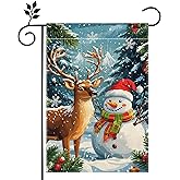 Winter Snowman Garden Flag for Outside Christmas Reindeer Snowflake Welcome Yard Flag 12x18 Inch Double Sided Burlap Holiday Farmhouse Outdoor Flag Home Decoration