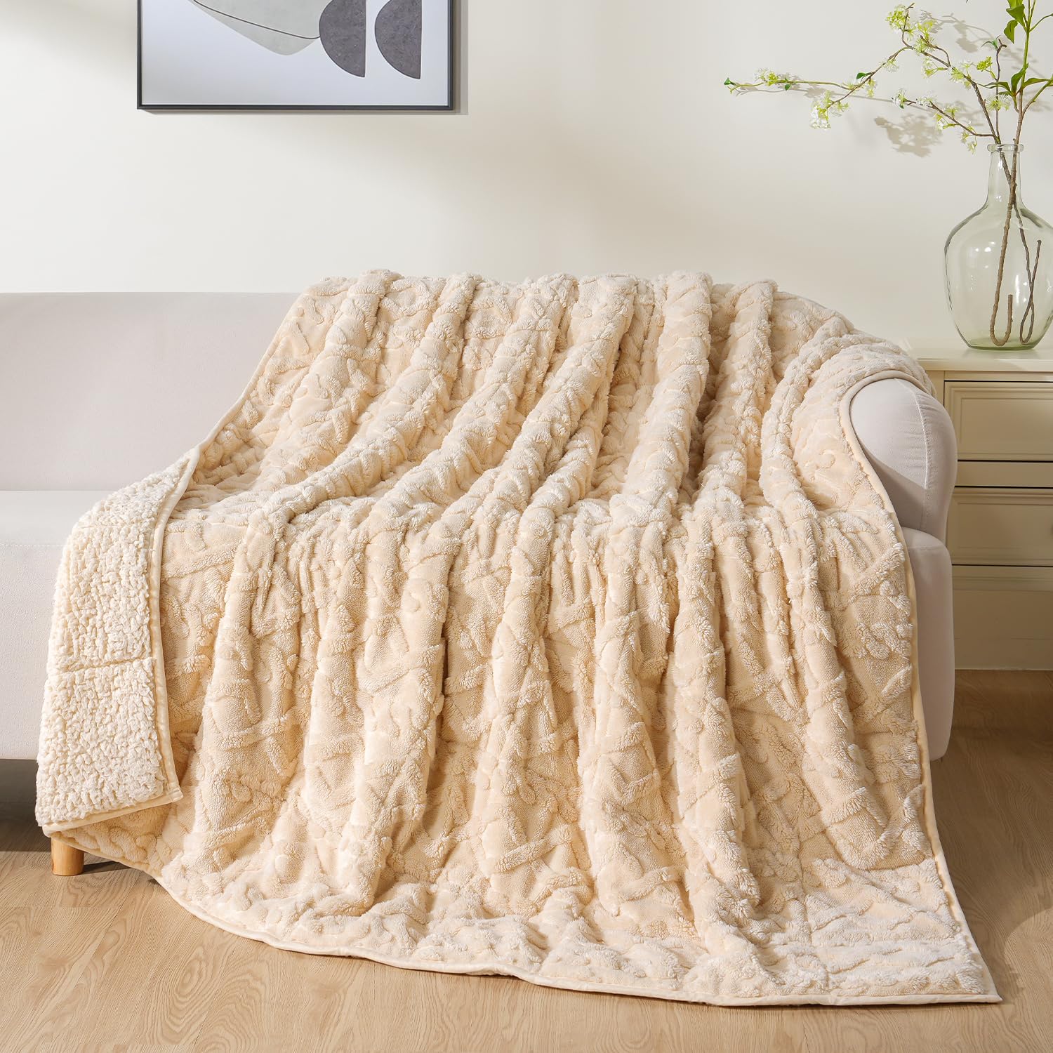 Uttermara Weighted Blanket for Adults Queen Size 20lbs 60x80 inches, Dual Sided Soft Jacquard Sherpa Weighted Blankets, Thick Heavy Blanket for Sleeping and Calming, Khaki Image