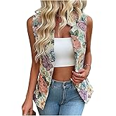 MakeMeChic Women's Floral Vest Tops Sleeveless Single Breasted Summer Boho Vests Outerwear