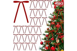 hvqeevf 40 PCS Red Velvet Bows for Christmas Tree，5 x 7 Inch Premade Vintage Velvet Ribbon Bows Ornaments - Perfect for Christmas Tree Wreaths Garlands Gifts and Home Decor，3/8'' Width