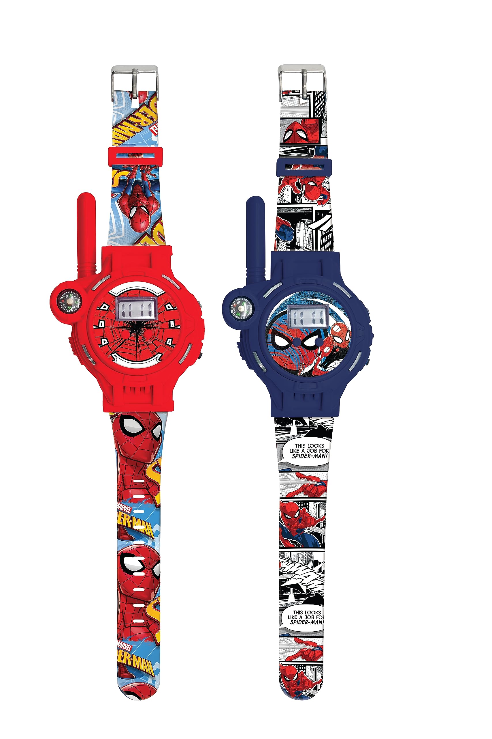 LEXIBOOK, Spider-Man, Walkie-Talkies Watches, 2 Pieces, Range up to 200m/600 feet, Flashlight, Compass, Rechargeable, Blue/red, DMWTW1SP — image 1