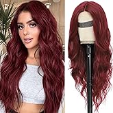 BEAUTIFA Burgundy Wig for Women, Long Red Wavy Wig Middle Part 26 Inch Red Wigs Natural Looking Heat Resistant Synthetic Wigs for Daily Party Use
