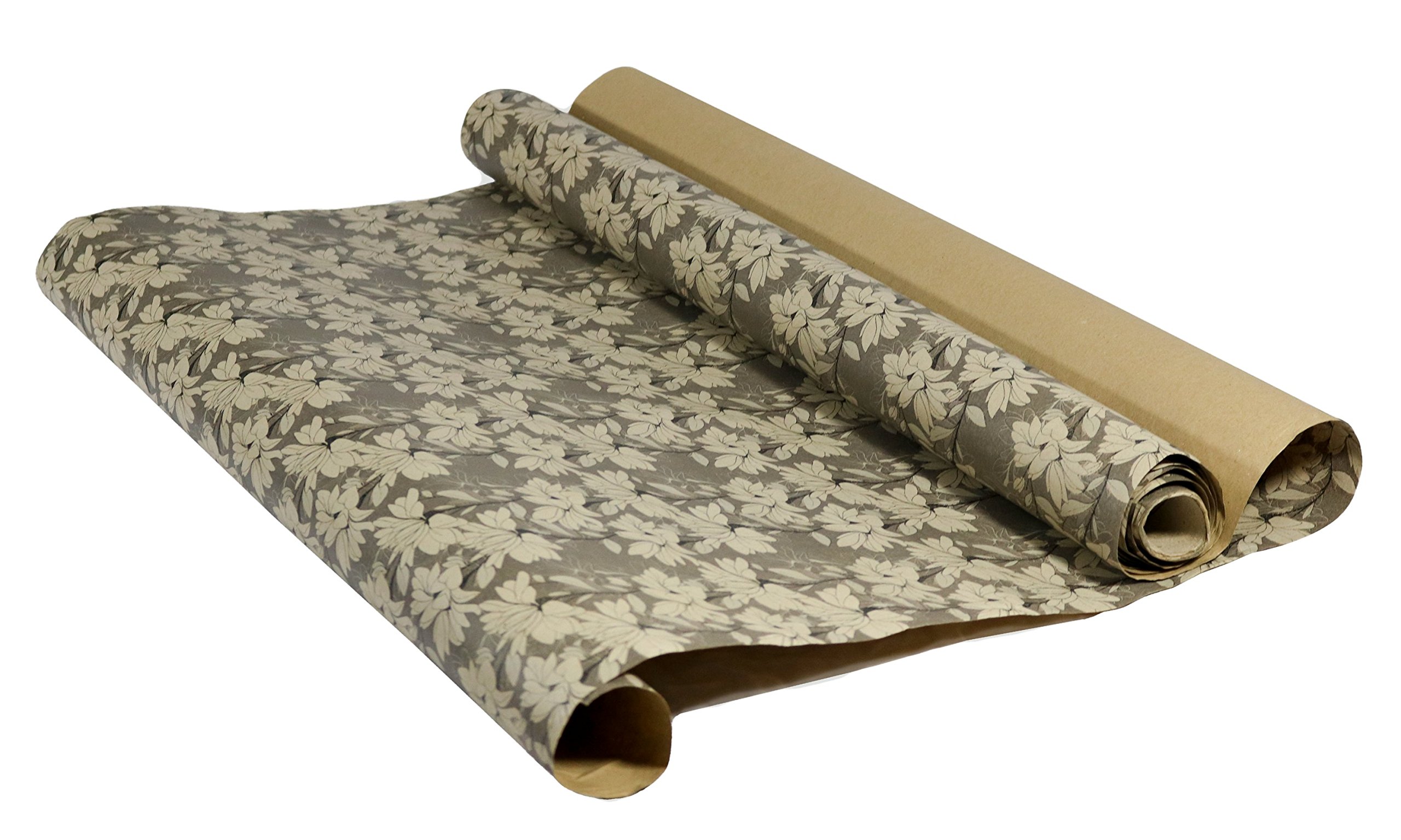 Printed Kraft Christmas Wrapping Paper (Elegant Snow Birds-Deer-Ice Flowers on Brown Kraft) 30\