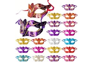 Covzoe 24 Pack Masquerade Mask, Vintage Mardi Gras Venetian Masks with Strap, Multicolor Antique Party Half Face Mask for Halloween, Carnival, Men Women Couple, Prom, Bar, Costume