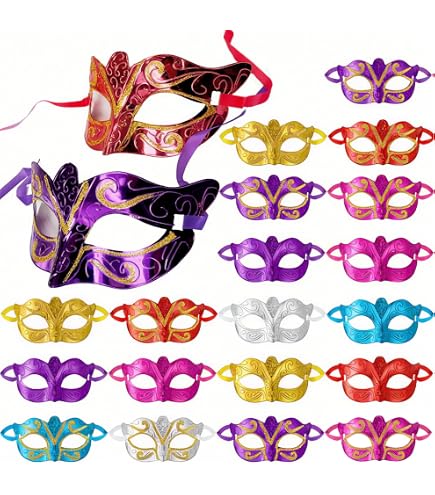 Masques Vénitiens Mascarade - Lot De 128 Pièces - Style Rétro Vintage Pour Fête, Carnaval, Halloween, Mariage - Taille Unique Ajustable - 8