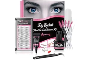 Beauty7 DIY Eyelash Extension Kit Lash Kit for Self Application Eyelash Glue Cream Remover Cluster Lashes Tweezer at Home Las