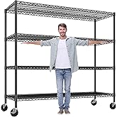 REIBII 60" W Storage Shelves 2878LBS Metal Shelving Unit with Wheels Heavy Duty Garage Shelving Adjustable Wire Shelves for Pantry,Kitchen,Garage,Basement,Business,Warehouse,School,60”W ×24”D×65.3”H