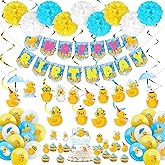 Outus 77 Pcs Duck Party Decorations Duck Birthday Party Decoration Include Happy Birthday Banner String Hanging Banner Pom Pom Flowers Hanging Swirls Latex Balloons Cupcake Topper