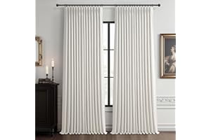 PLEATEDDRAPES 100% Blackout Linen 96 Inch Curtains 2 Panel Set for Bedroom, Modern Pinch Pleated Natural Linen Off Beige White Insulated Heavy Curtain 40 x 96 Inches Length Sliding Glass Door Room Darkening Drapes
