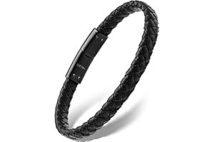 RTZN® Black Leather Bracelet for Men – Premium Artisan Handcrafted Black Braided Leather Bracelet – Authentic Stacked Black M