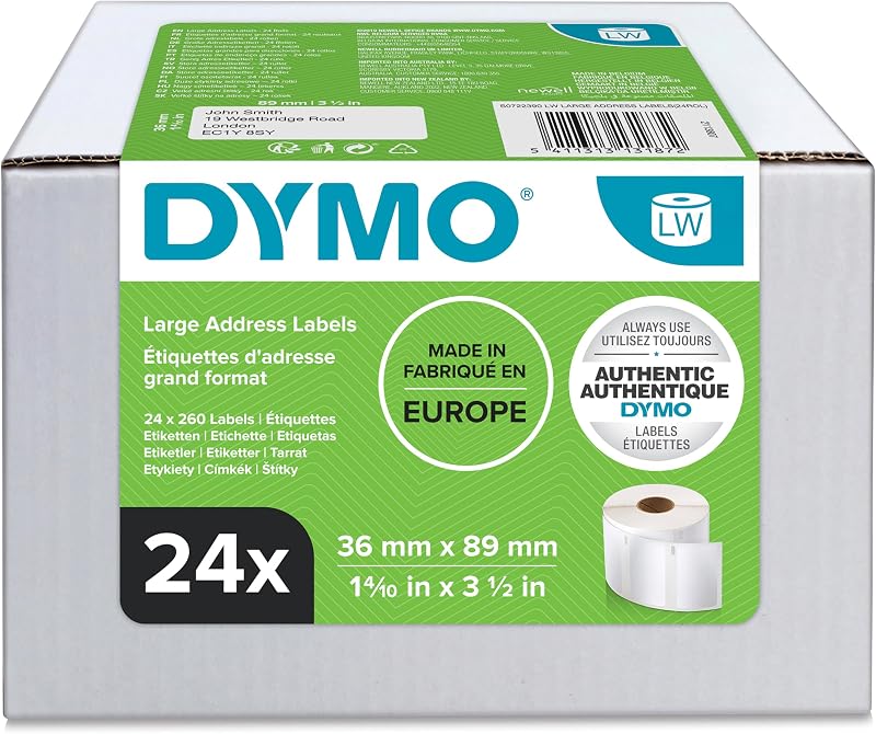 Dymo Authentic LabelWriter Large Address Labels 36mm x 89mm 24 Rolls 6240