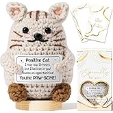 Emotional Support Crochet Positive Cat Inspirational Cheer Up Cat Gifts for Women, Handmade Positive Crochet Gift Thank You Birthday Valentines Teacher Appreciation Gifts for Coworker Nurse Mom Friend