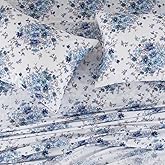 DAUAOTO Twin XL Cotton Sheets Set Printed Bedding Sets, Up to 14" Deep Mattress, Floral Pattern Bedlinen for Twin Extra Long Bed, French Blue