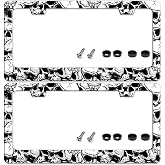 2 Pack Skull Skeleton License Plate Frame Stainless Steel 6.3 X 12.2 Inch | With Screws 2 Holes Fits US Standard Rust Resistant For Cars SUV Truck Front Rear Decoration Accessories Easy Installation