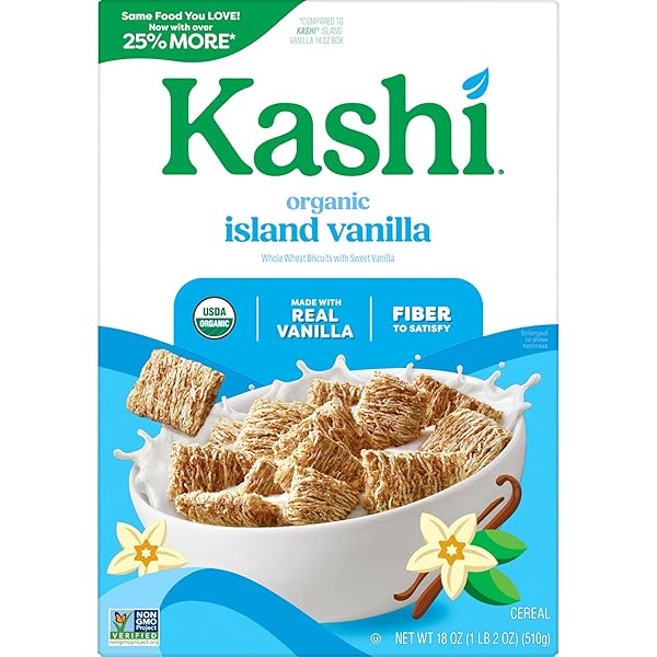 KASHI BREAKFAST CEREAL, ORGANIC, FIBER CEREAL, ISLAND VANILLA, 18OZ BOX (1 BOX)