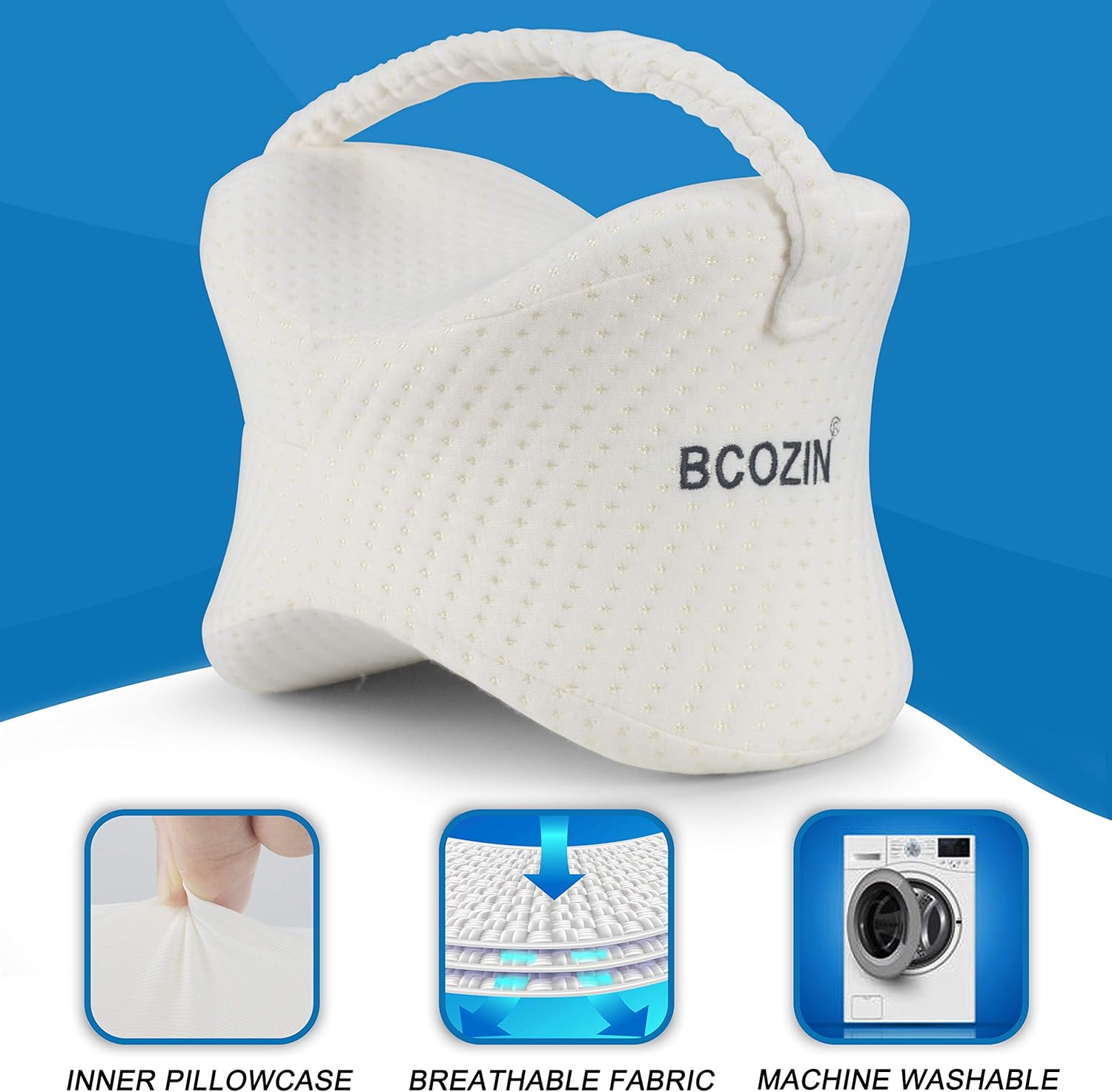 BCOZIN Knee Pillow for Side Sleepers, 100% Pure Memory Foam Knee Pillow Between Legs for Sleeping&Orthopedic Leg Pillow for Sciatica Pain Relief Hip, Back Pain and Pregnancy, 1 Pcs, White: Kitchen & Dining