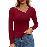 DCCISU Women's Long Sleeve Asymmetrical Cowl Neck Ribbed Tops 2026 Spring Fashion Dressy Shirt Going Out Top