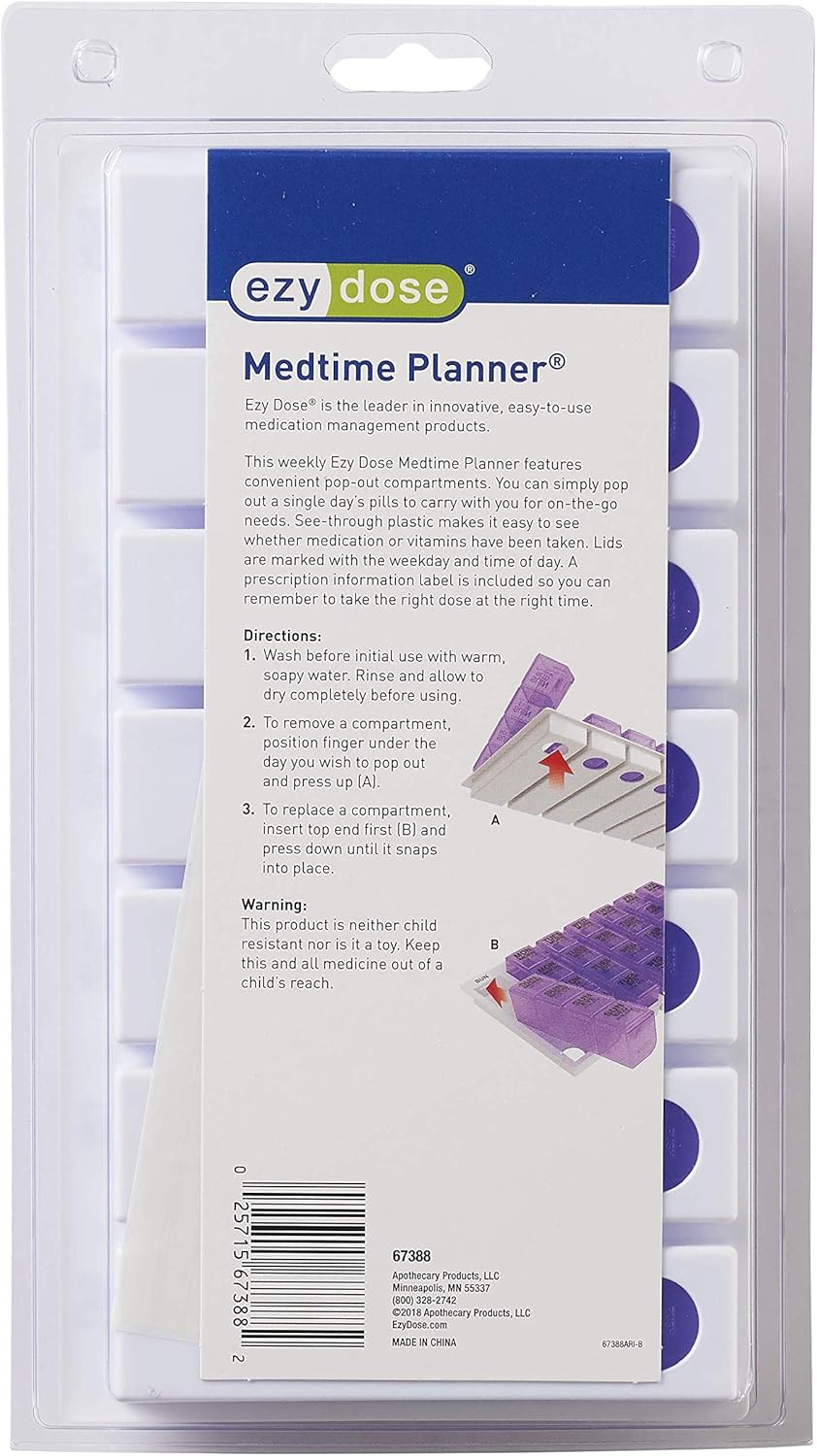 Ezy Dose Travel (7-Day) Pill, Medicine, Vitamin Organizer Box | Weekly, 4 Times a Day, AM PM | Large Removable Compartments | Assorted Colored Lids: Health & Personal Care