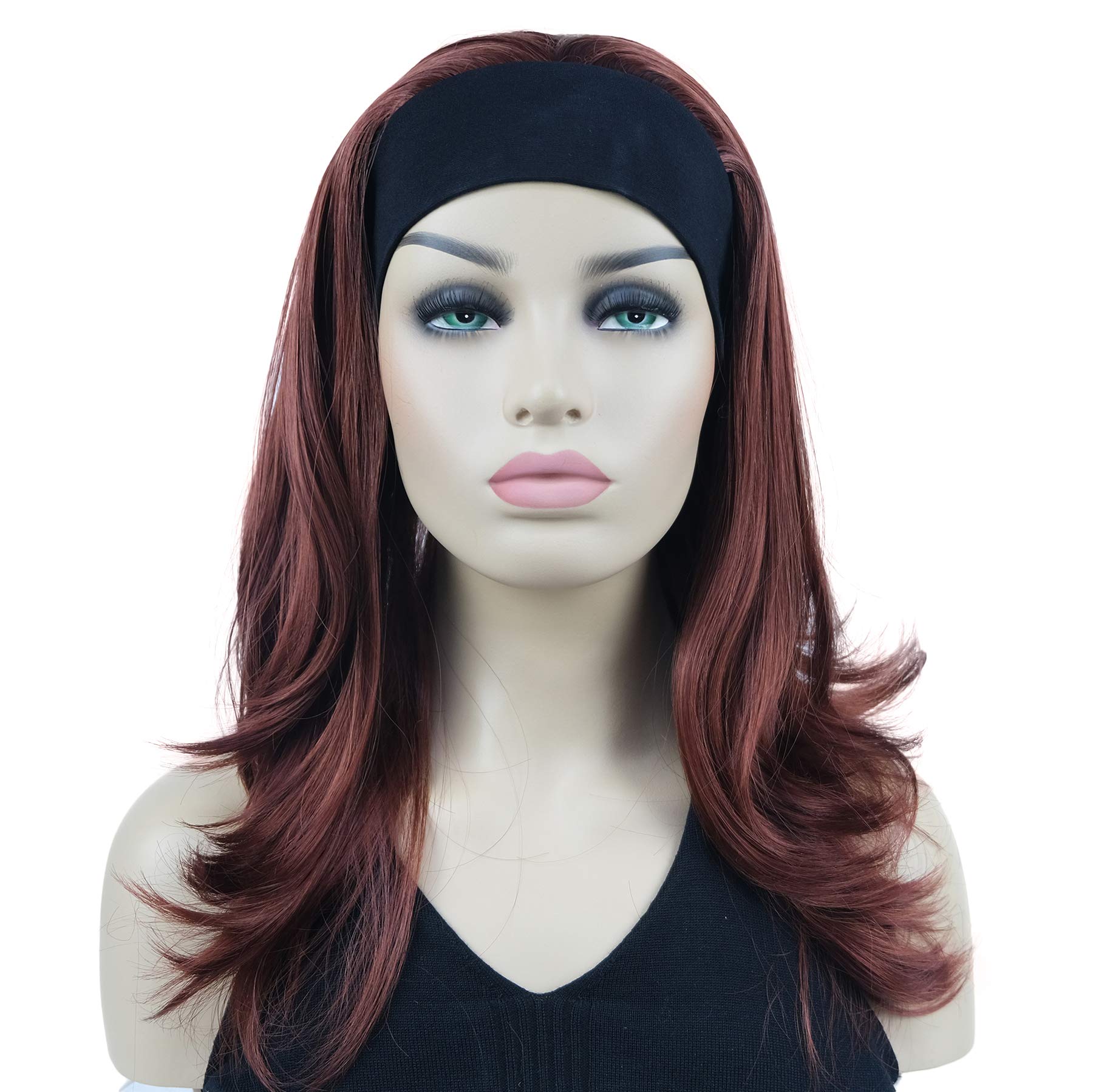 Lydell Long Straight Wavy Hair Wigs Headband Synthetic Wigs (131 Burgundy Red)