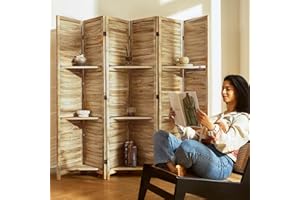 SVIMI Partition Room Dividers, Folding Wood Privacy Screen with Three Display Shelves Suitable for Home Office, Study, Art Display - 6 Panel, 67 * 77inch (Wood)