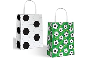 Lesnala 16Pcs Soccer party favor bags with handles Soccer paper candy treat bags Football goodie handbag for Giving Out Birthday Present and Sports Game Party Theme Small Gifts 2 Types