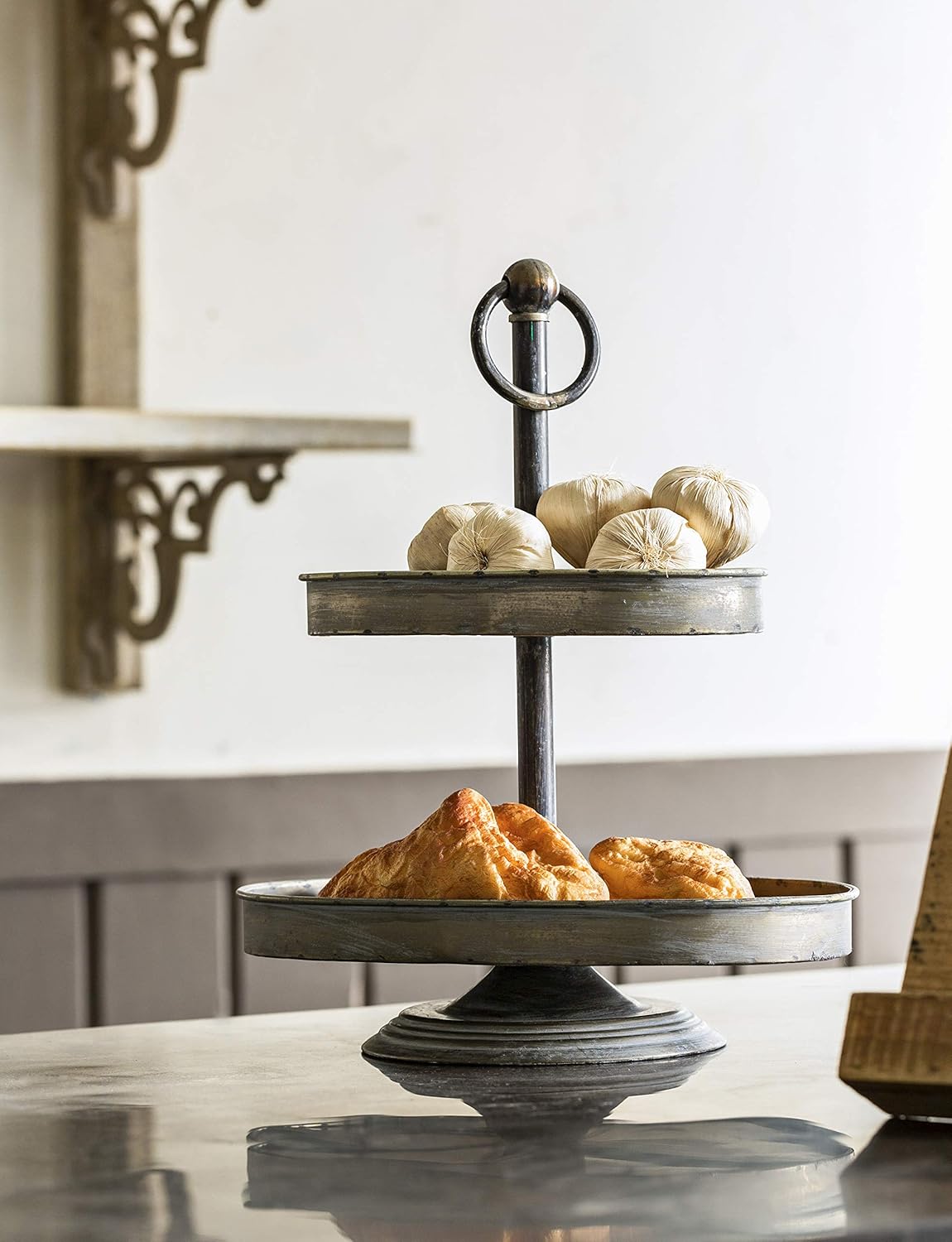 Creative Co-op Decorative Metal Oval Two Tier Tray with Rustic Copper Finish: Home & Kitchen