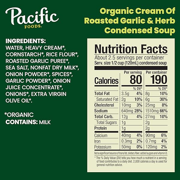 PACIFIC FOODS ORGANIC CONDENSED CREAM OF ROASTED GARLIC AND HERB SOUP, 10.5 OZ CAN