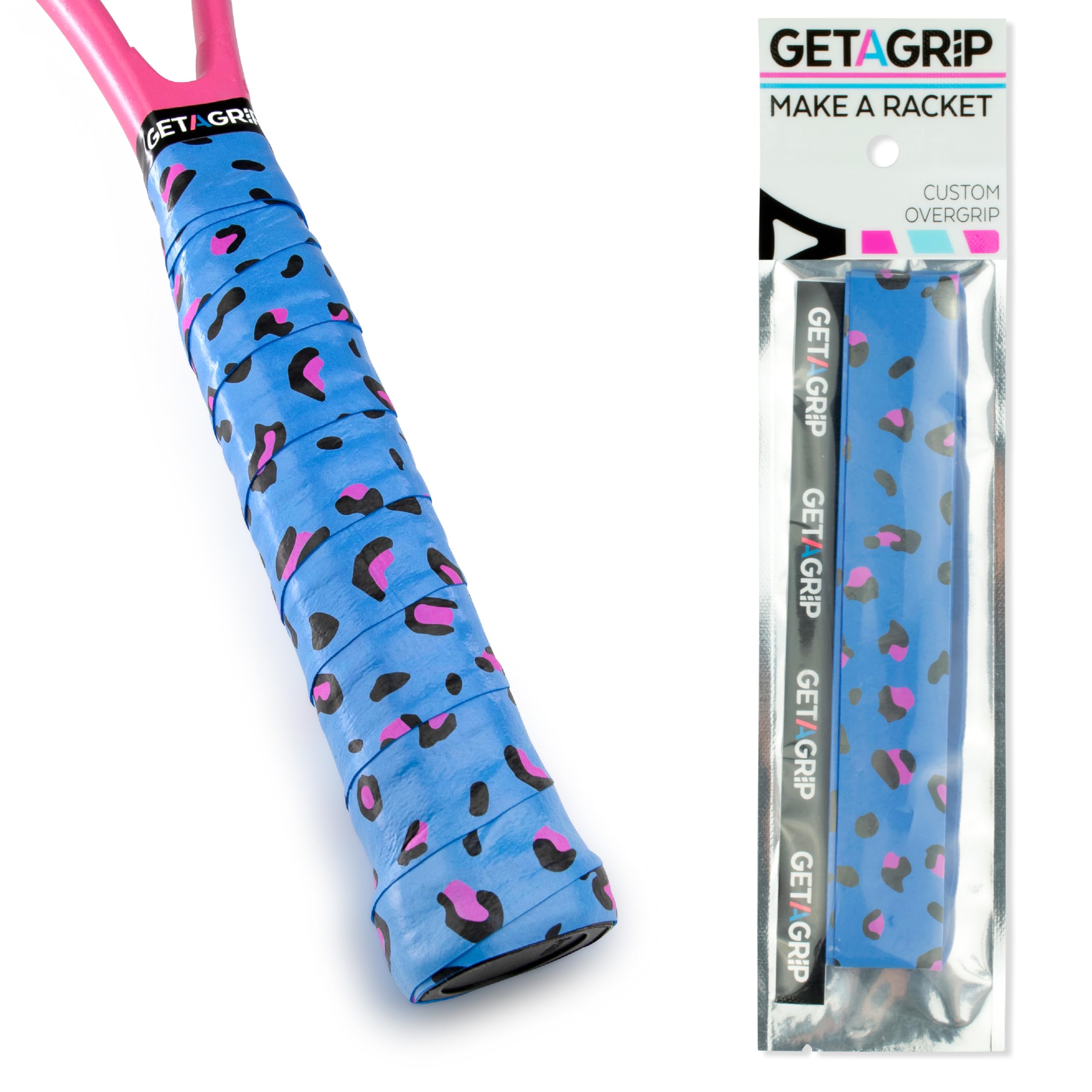 GET A GRIP - Custom Tennis Racket Grip Tape - Anti-Slip/Quick-Drying Tennis Overgrips - Precut Badminton Racket Grip with Finishing Tape - Squash Racket Grip Tapes (Change Your Spots, 1) — image 1