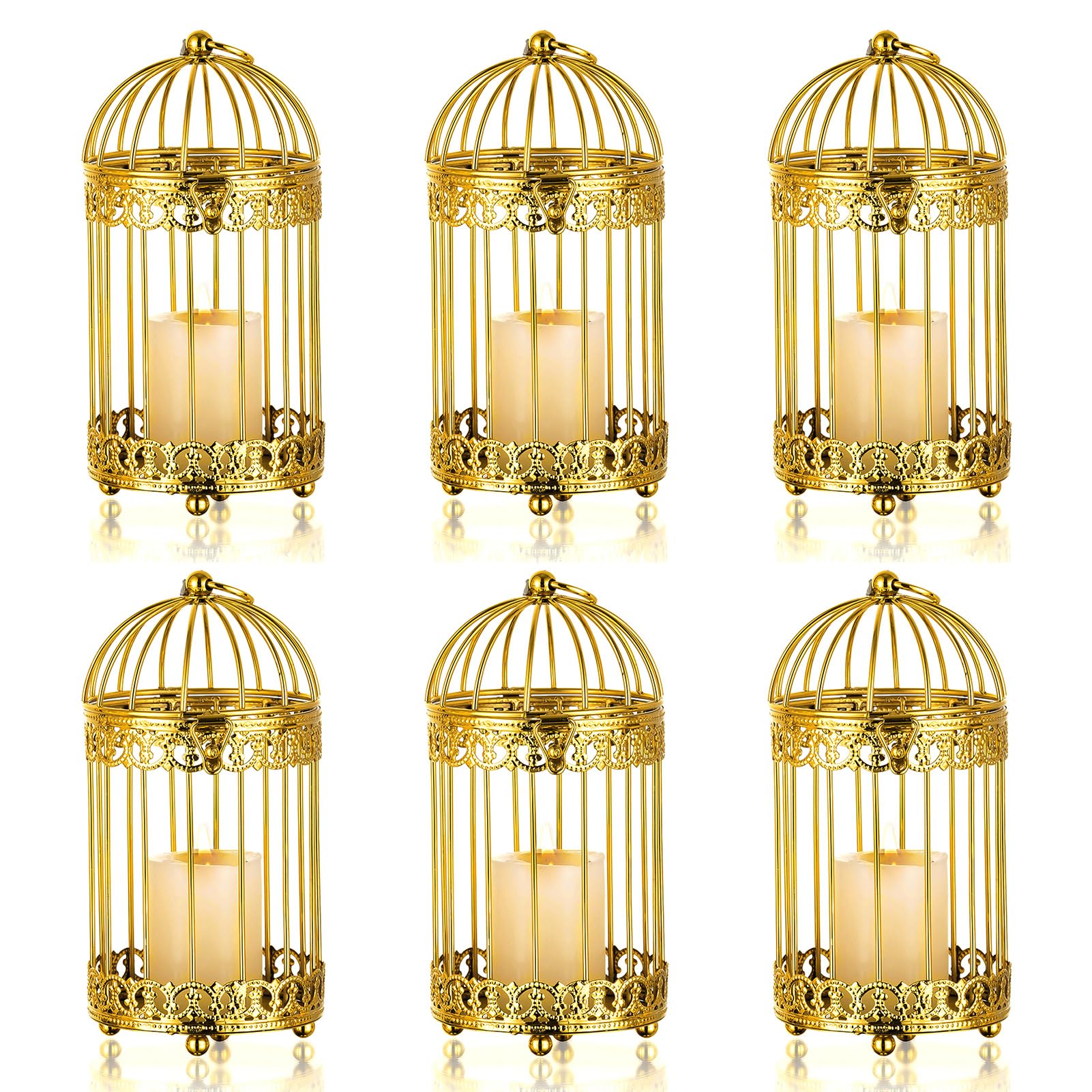 NUPTIO Decorative Bird cage Lanterns: 6 Pcs 6 inch H Gold Small Metal ...