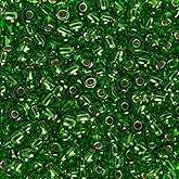 John Bead Czech Glass Seed Beads 6/0 Kelly Green Silver Lined Beads for Jewelry Making Crafts, 23g Vial